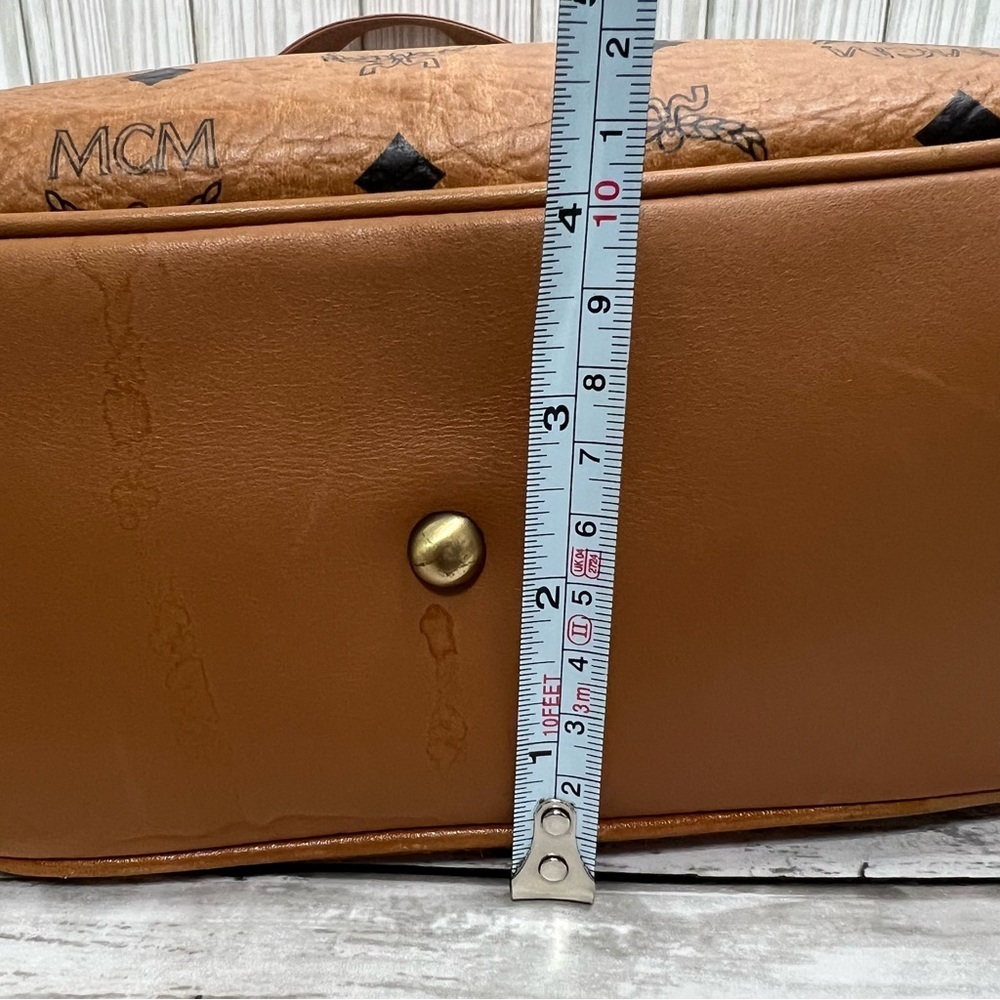 MCM Cognac Visetos Coated Canvas Leather Trim Tote Shoulder Bag - Picture 10 of 16